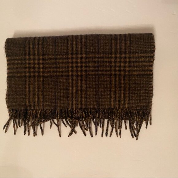 PERRY ELLIS MENS SCARF BLACK BROWN PLAID CASHMERE RECTANGLE FRINGE ACCESSORY - Picture 3 of 6